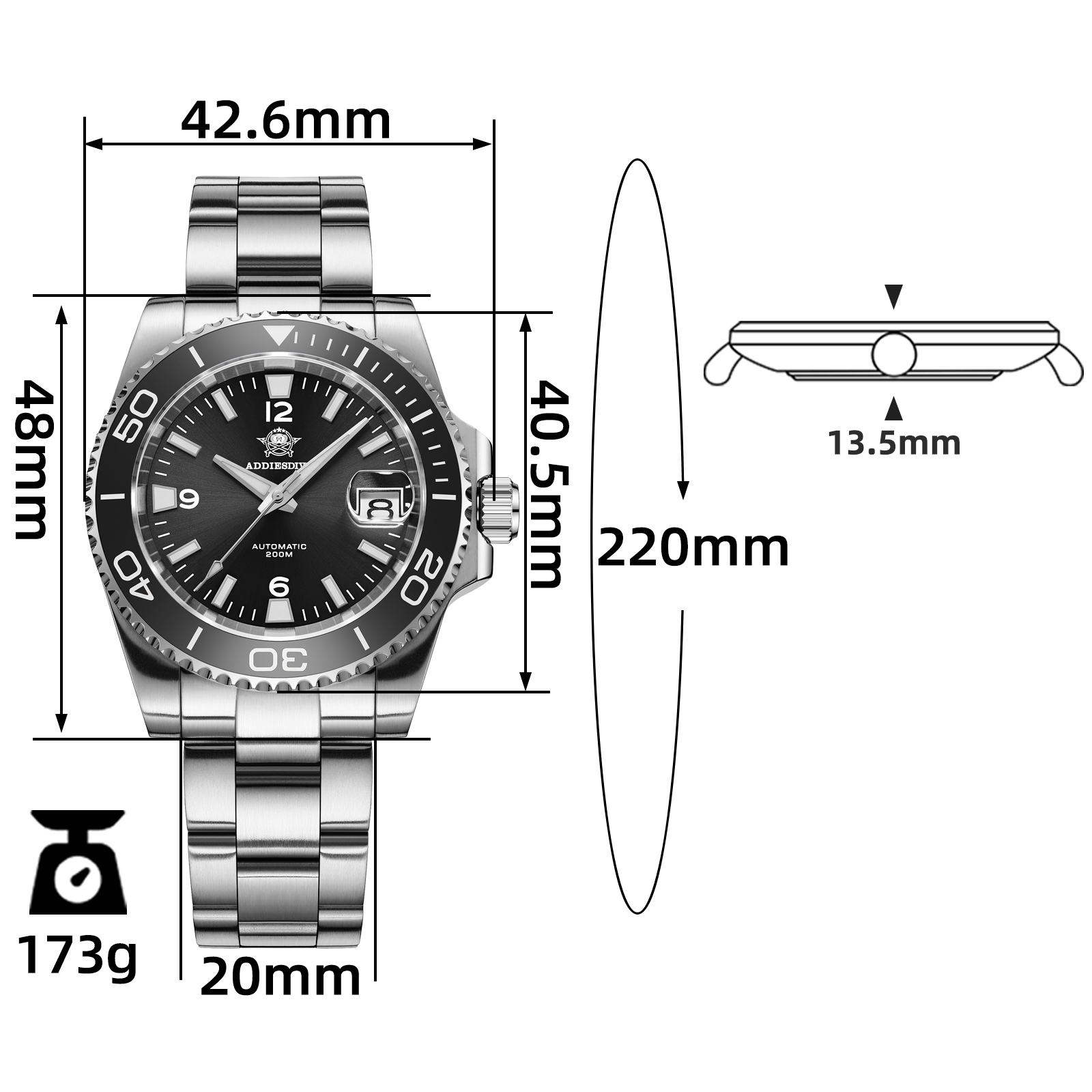 ADDIESDIVE Men's Automatic Dive Watch 200M, NH35A Movement, Sapphire Crystal & Ceramic Bezel, Super Luminous Mechanical Watches