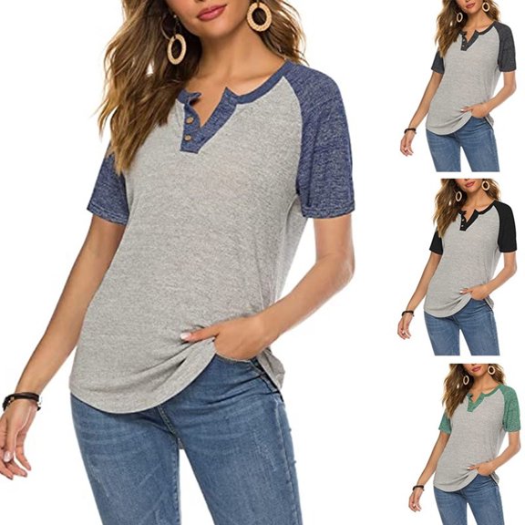 Inverlee Womens Button Up Shirts Summer Short Sleeve Tops Dressy Casual Boho Solid Color T Shirts Lightweight Holiday Tunic Blouse Summer Fashion