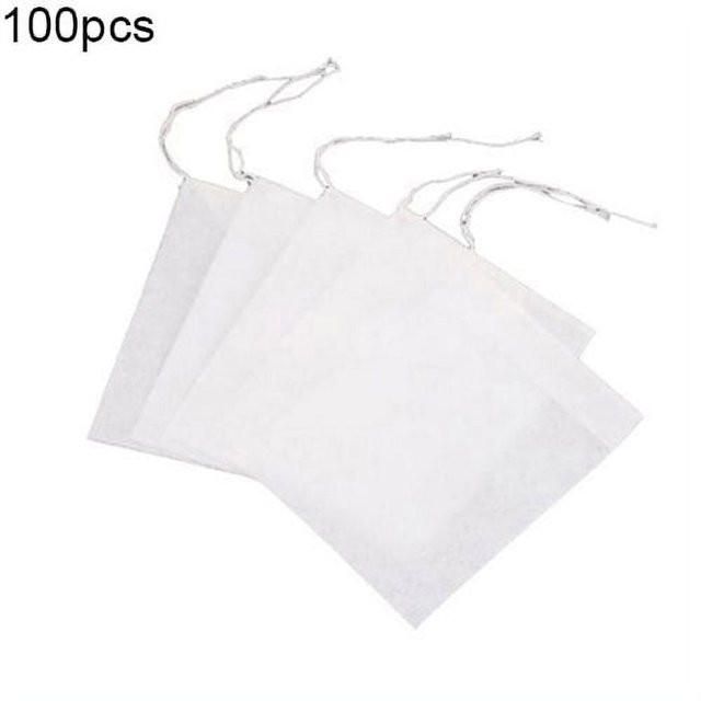 Flmtop 100pcs White Non-woven Empty Teabags String Filter Paper Herb Loose Tea Bag