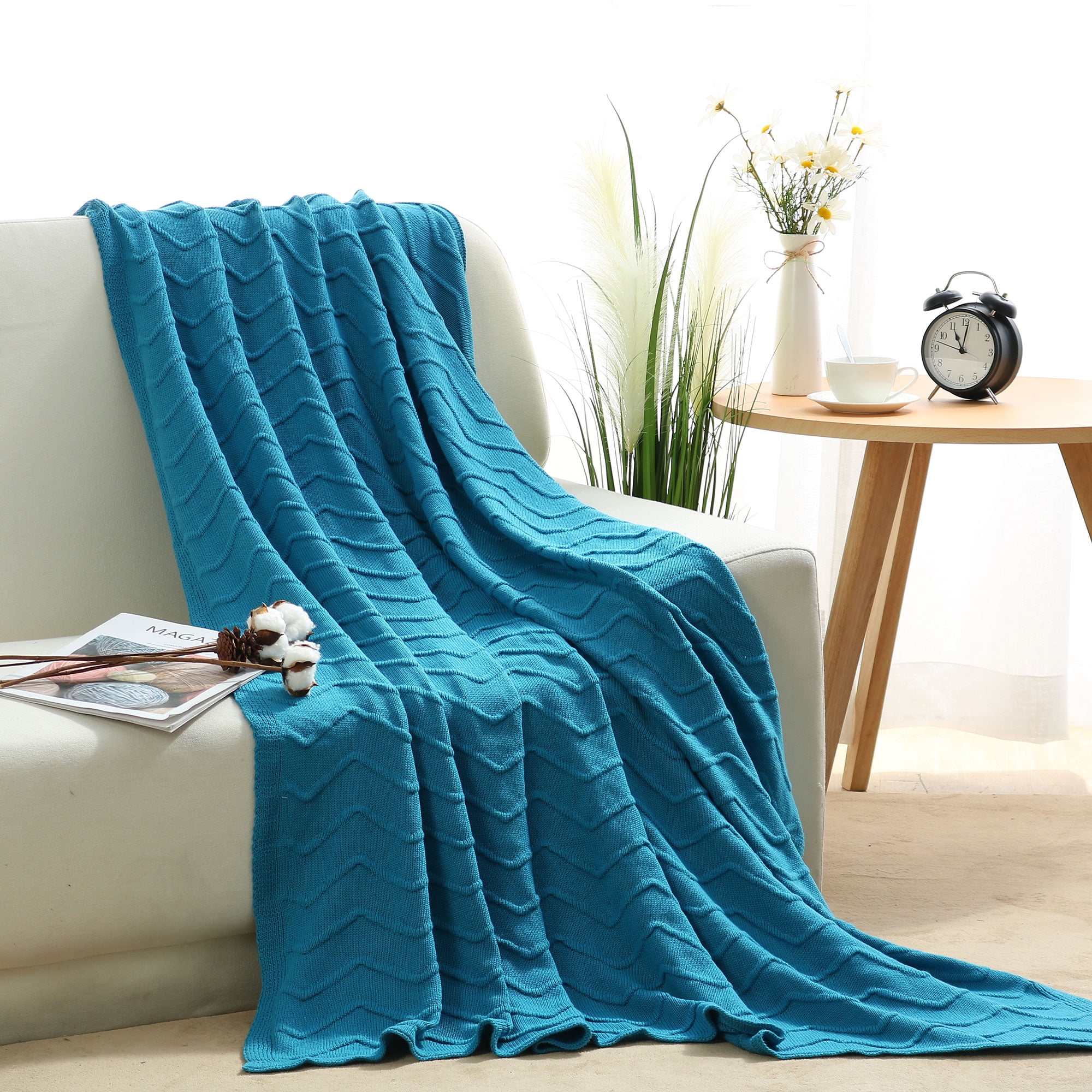 Soft 100 Cotton Textured Knit All Season Throw Blanket for Sofa Bed
