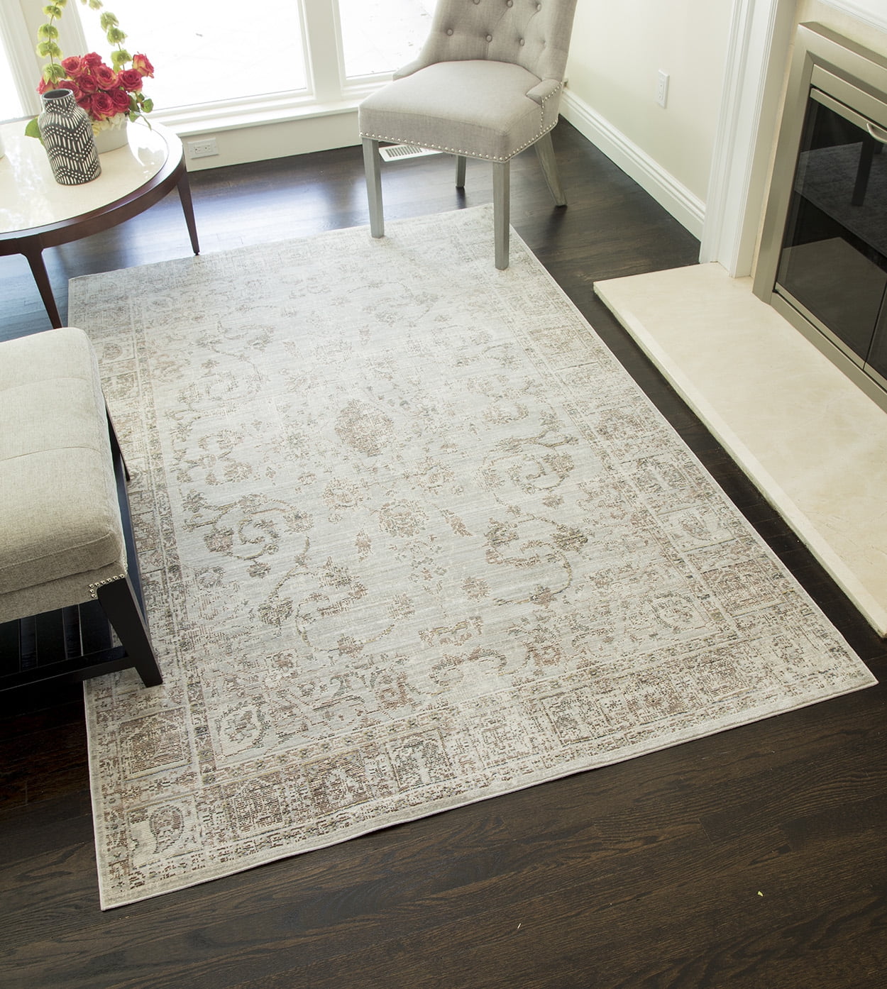 Rugs America Asteria Collection grey AI250C Transitional Floral Area Rug 8' x 10'