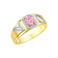 thumbnail image 4 of RYLOS Men's Rings Yellow Gold Plated Silver Classic 7X5MM Oval Gemstone & Diamond Ring Pink Ice October Birthstone Rings For Men Size 12, 4 of 8