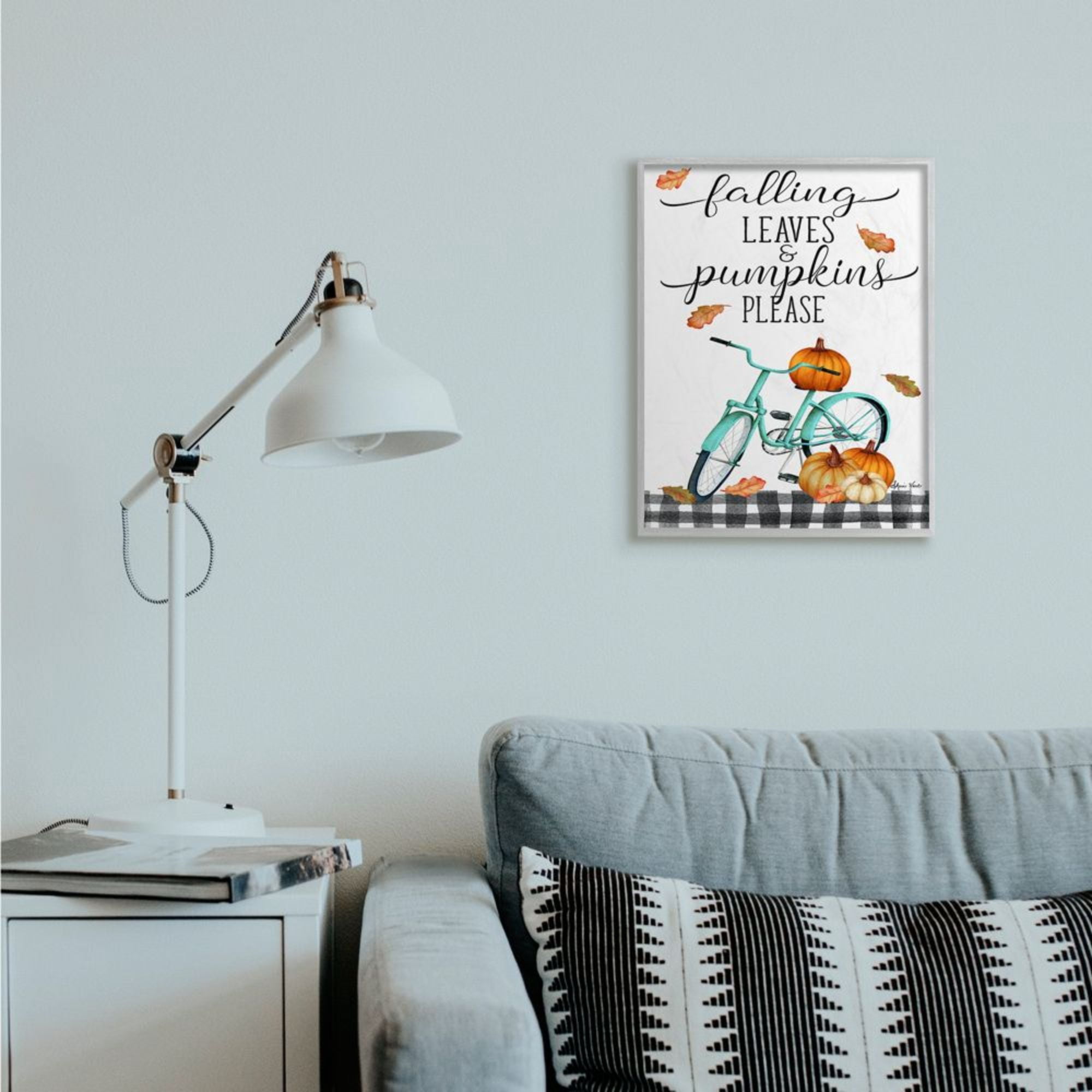 Stupell Industries Fall Leaves Pumpkin Sign Autumn Turquoise Bicycle Design by Sheri Hart