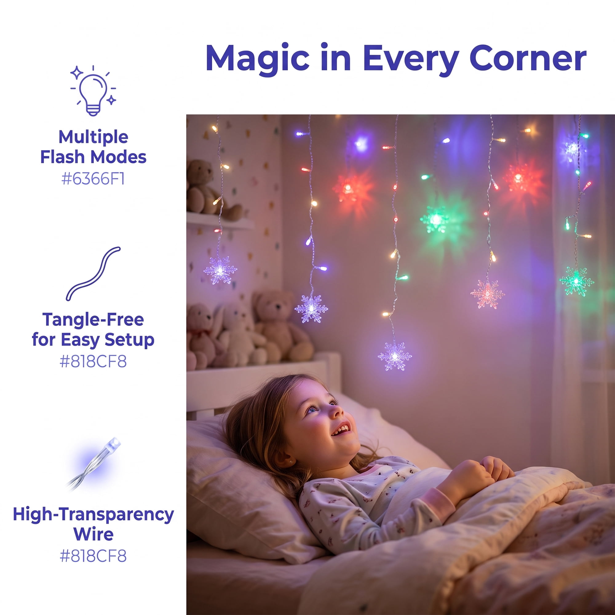 Unique Bargains 3D Snowflake Decor Lights for Indoor 3.5 ft Colorful US Plug In Powers