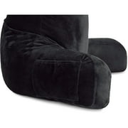 Husband Pillow Black, Original Reading Pillow in Bed Rest Chair, Shredded Memory Foam Large Lounge Cushion Adult Backrest with Arms, Comfy Back Support for Sit Sitting Up, Washable / Removable Cover