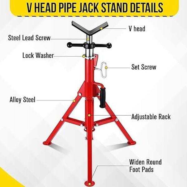 V-Head Pipe Jack Stand with 2500 Lbs Heavy-Duty Steel, Folding Legs, 28-52 Inch Adjustable Height, for Welding, Automotive and Construction Projects Stabilize Safety