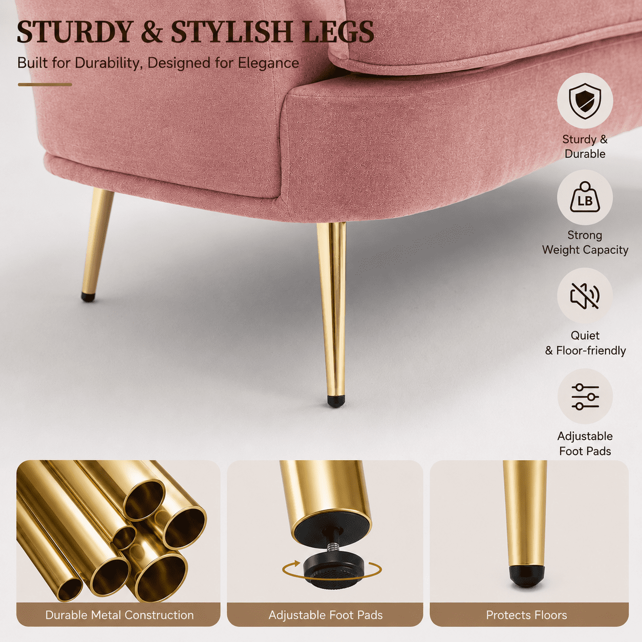 MOONMISS Chenille 2-Seater Loveseat with Gold Legs,Scallop-Tufted Curved-Back Sofa for the Living Room or Bedroom,Pink
