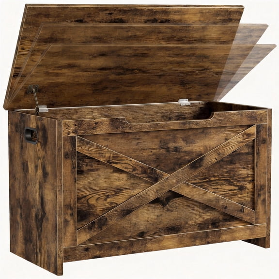 JoanKaren Wooden Storage Chest with Safety Hinge ,30" x 15.78" x 17.7" Storage Bench&Large Toy Chest for Living Room,Bedroom,Entryway,Brown