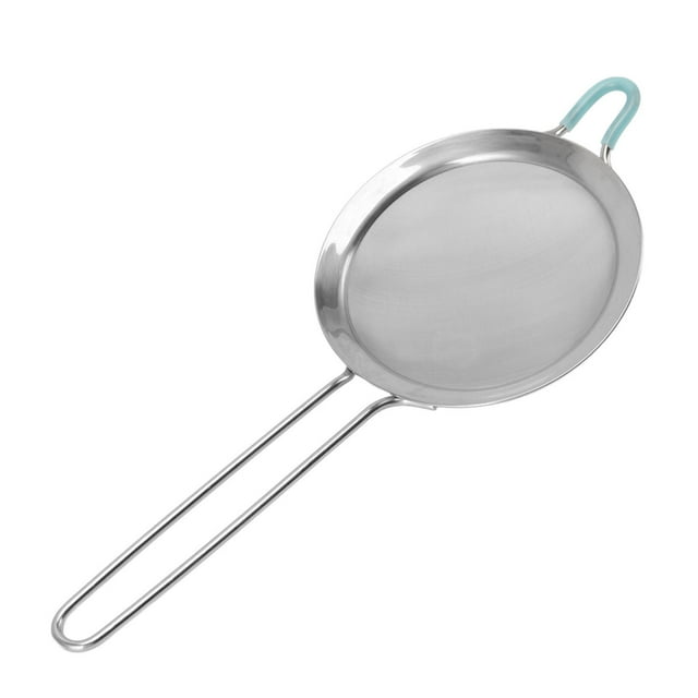 Flour Colander, Stainless Steel Silicone Long Handle Food Grade Multipurpose Fine Mesh Strainer For Home 14cm/5.5in,20cm/7.9in