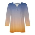 thumbnail image 5 of Fall Saving! HVOBTTY Womens 3/4 Sleeves Pullover T Shirt, Fall Tops for Women, Women's Casual Gradient Print 3/4 Sleeve V Neck Button Top Yellow, XL, 5 of 5
