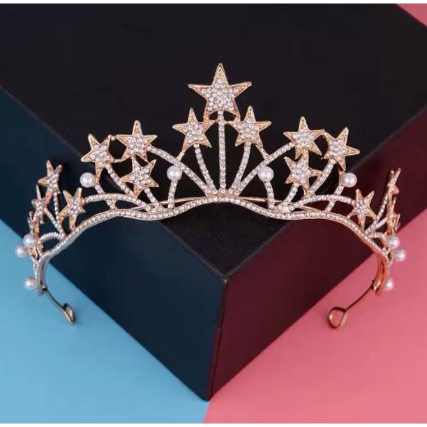 KAKOWELY Tiara de novia barroca con corona de diamantes de imitación y estrella, elegante accesorio para el cabello de boda para mujer, ideal para fiestas de cumpleaños y eventos formales.