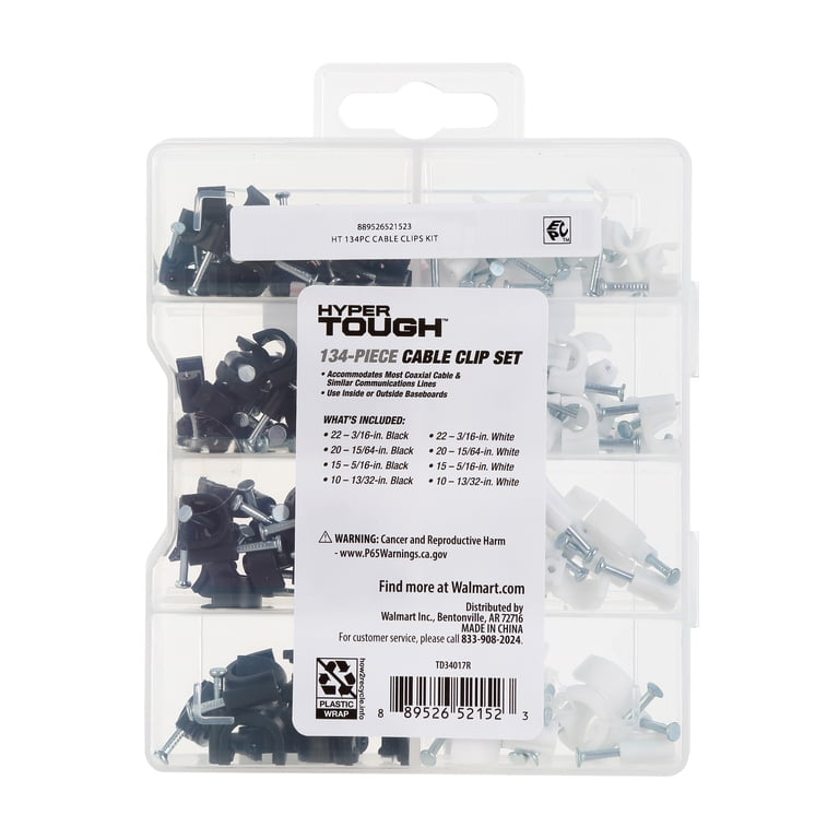 Hyper Tough Cable Clip Set 134 Pieces for Wall and Floor Cord