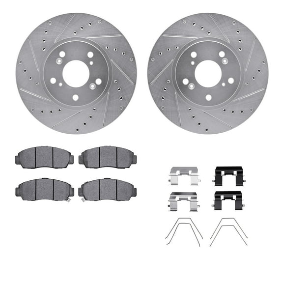 Dynamic Friction Company Front Brake Rotors-Drilled and Slotted-Silver with 5000 Advanced Brake Pads includes Hardware 7512-59066