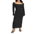 thumbnail image 1 of PENGXIANG Robe à Manches Longues pour Femmes Col Carré Robe Moulante Tricotée Unie Robe Crayon Extensible Tenue de Club, 1 of 6