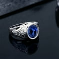 thumbnail image 4 of Gem Stone King 925 Sterling Silver Oval Blue Created Sapphire Men's Ring 6.13 Ct (Size 7), 4 of 5
