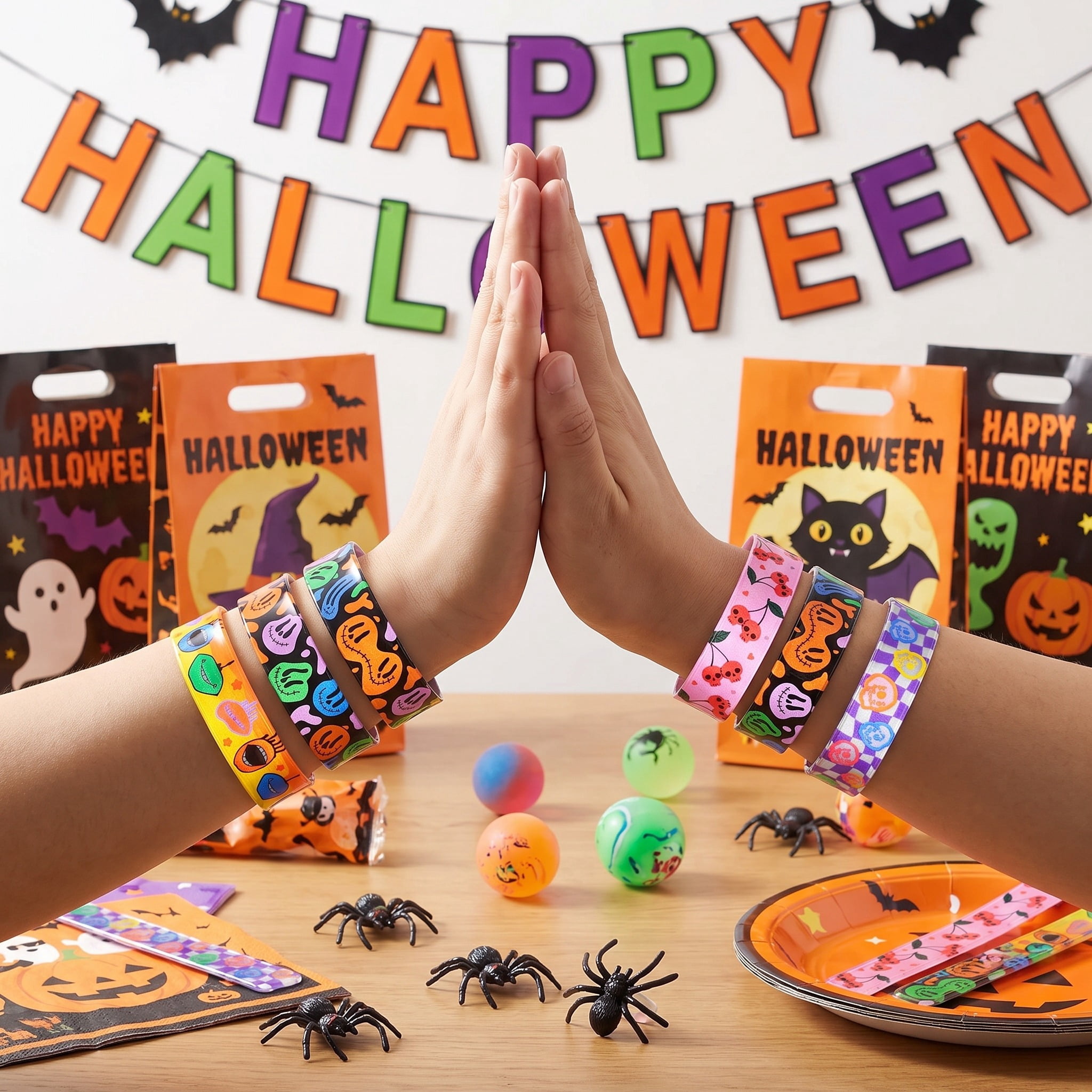 Reflective Slap Bracelet Party Favors, Multicolor, 4 Count, Halloween by Way To Celebrate