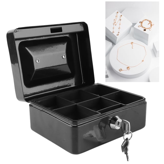Hucha De Metal, Pequeña Caja De Seguridad De Metal Para Efectivo, Duradera, Elegante, Portátil, Negra Para Coche