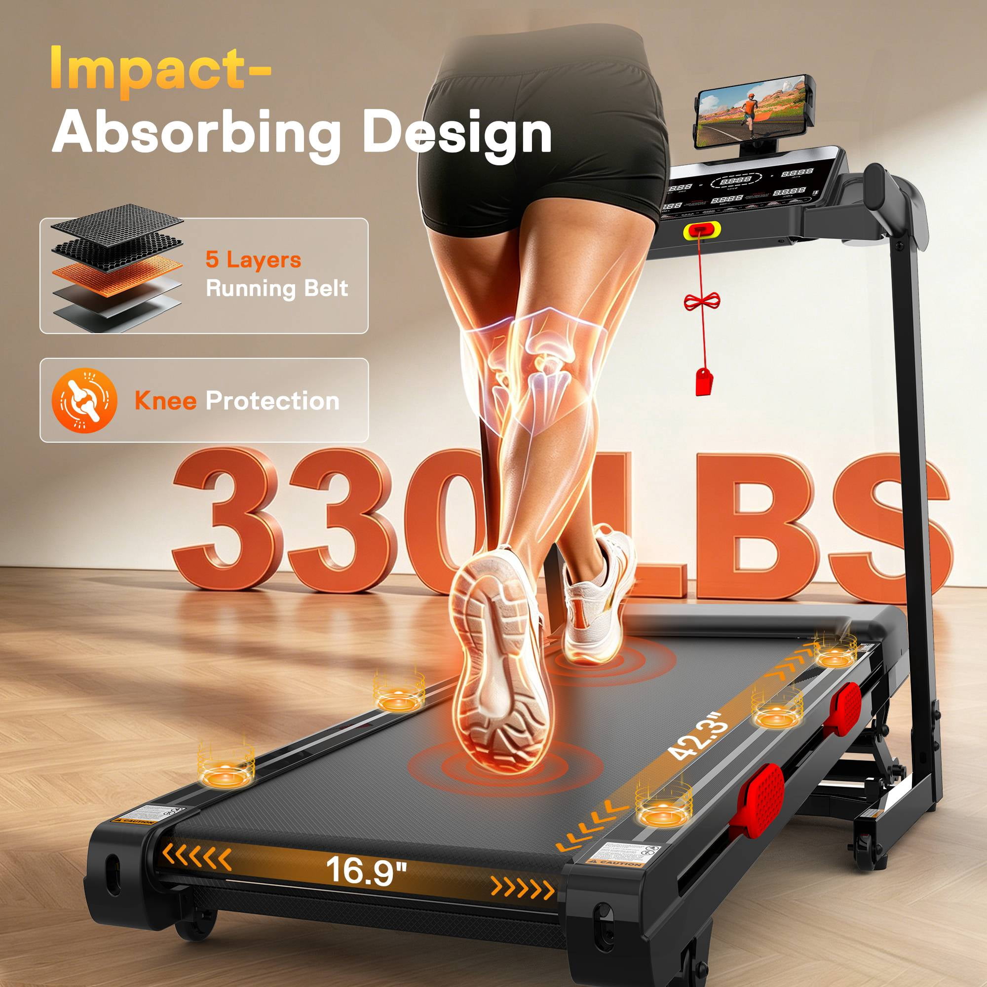 3.8HP Treadmill for Home, Foldable Treadmill with 0-15% Auto Incline, Portable Treadmill Compact Foldable Walking Pad Treadmills with 7.5 MPH Speed, 300-330lbs Capacity