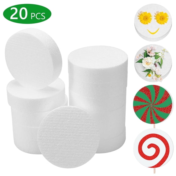 Tripumer 20 Pcs Foam Circles Polystyrene Discs Round Foam Cylinders Round Foam Circles for Crafts Modeling DIY Projects Cakes Sculpture Arts Floral Making Supplies