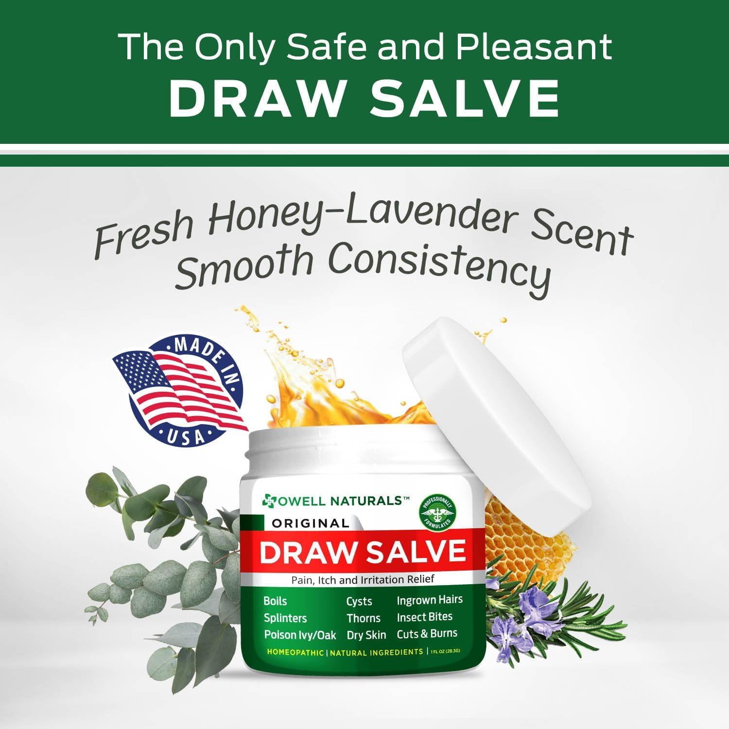 Owell Naturals Salve Drawing Ointment 1oz – Drawing Salve & First Aid Ointment for Burns, Ingrown Hair, Skin Irritations, Honey Lavender