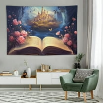 Creowell Fantasy Tapestry, Magic Book Tapestry, Reading Tapestry, Art Floral Book Tapestry for Bedroom Living Room Decorative Wall Hanging (60x40 Inch) 60x40in