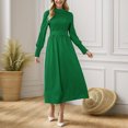 thumbnail image 5 of Gibobby Vestido de manga larga Vestido de longitud media elegante con cuello levantado y corte entallado de color liso para mujer(Verde,G), 5 of 5