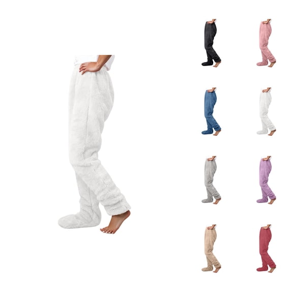 Footed Pajama Pants for Women 2026 Winter Thermal Comfort Plush Pj Pants Lounge Bottoms Sleepwear