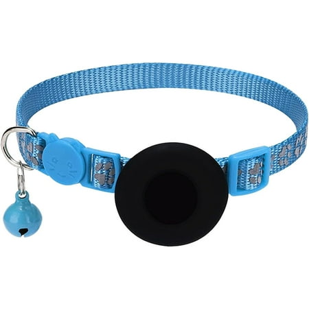 Cat Foot Printing Airtag Cat Collar with Breakaway Bell Airtag Cat Collar Reflective Adjustable Strap Collar Holder 1 Cm in Width Dog Collar Small Rose Charm for Dog Collar Sky Blue