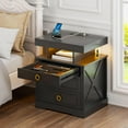 thumbnail image 3 of Gurexl Set of 2 Nightstand with Lockable Gun Drawer,3 Color Dimmable LED End Table with Charging Station,Farmhouse Bedside Table with Human Sensor Light,2 Night Stand Sets with Drawers,Bedroom, 3 of 18
