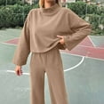 thumbnail image 5 of Annhoo Fall Outfits for Women 2 Piece Casual Long Sleeve Mock Neck Tops and Wide Leg Pants Baggy Solid Lounge Sets, 5 of 8