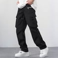 thumbnail image 2 of BiZtdJrK Black Men's Casual Cargo Pants Relaxed Fit Drawstring Workout Joggers Solid Color Loose Straight Leg Hiking Trousers with Multi Pockets XXL, 2 of 10