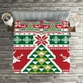thumbnail image 3 of Christmas Coverlet, Nordic Deer Noel Yuletide Tree Snowflakes Christmas Season Composition, 3 Piece Decorative Quilted Bedspread Set with 2 Pillow Shams, Queen Size, Green Vermilion, by Ambesonne, 3 of 3