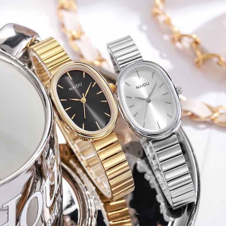 Sku0468 Retro Gold White dial Women Fashion Oval Watch Stainless steel +gift bag Women main image 4