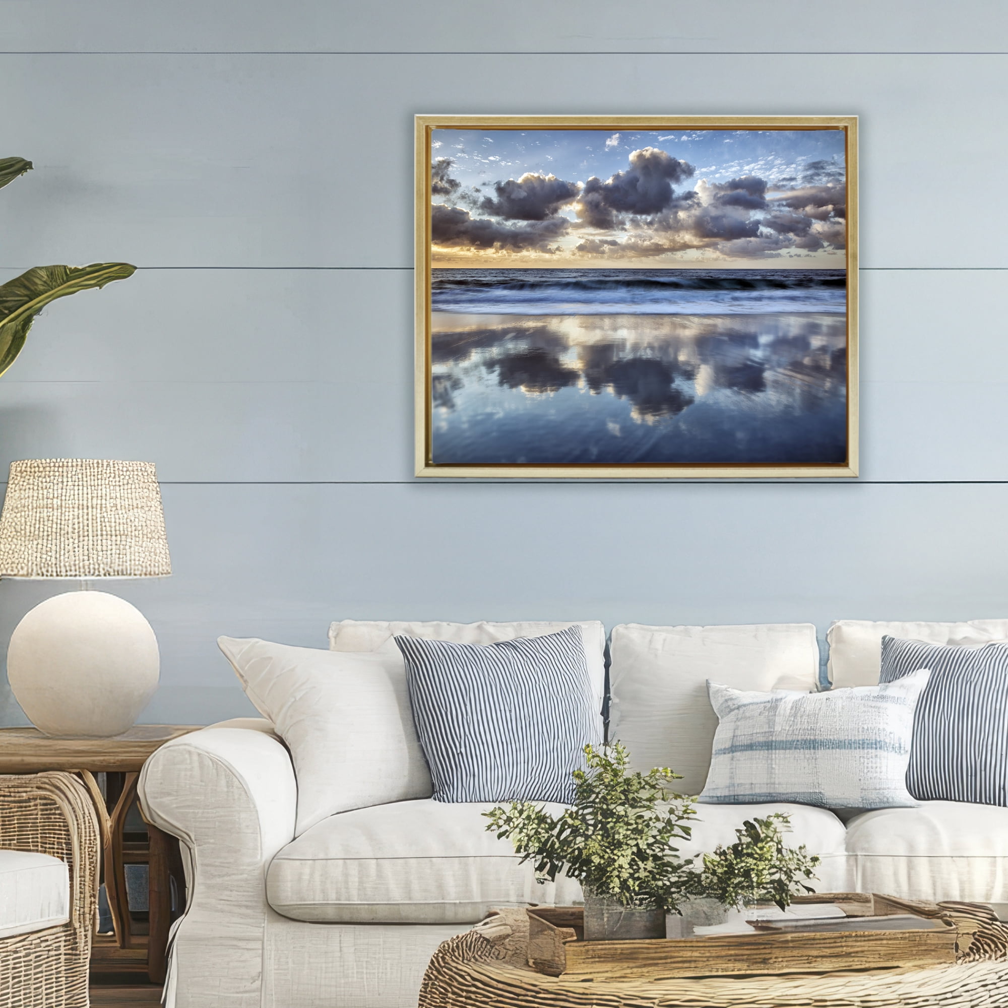 Stupell Industries Reflective Clouds Seascape Gold Framed Floater Canvas Wall Art, design by Superstock Partners LLC