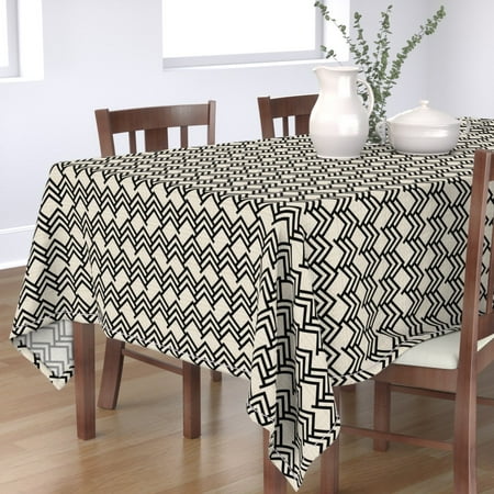 

Cotton Sateen Tablecloth 70 x 90 - Black Woods Tan Arrows Mountains Print Custom Table Linens by Spoonflower