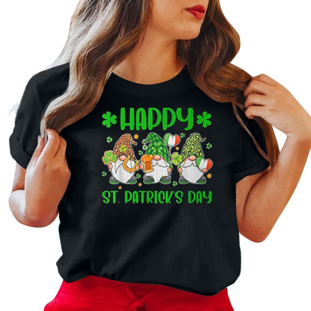 LSLJS Col Rond Saint Patrick's Imprimé à Quatre Feuilles Manches Courtes Décontracté Ample Haut Manches Courtes Col Rond/chemise, Cadeaux pour Femmes
