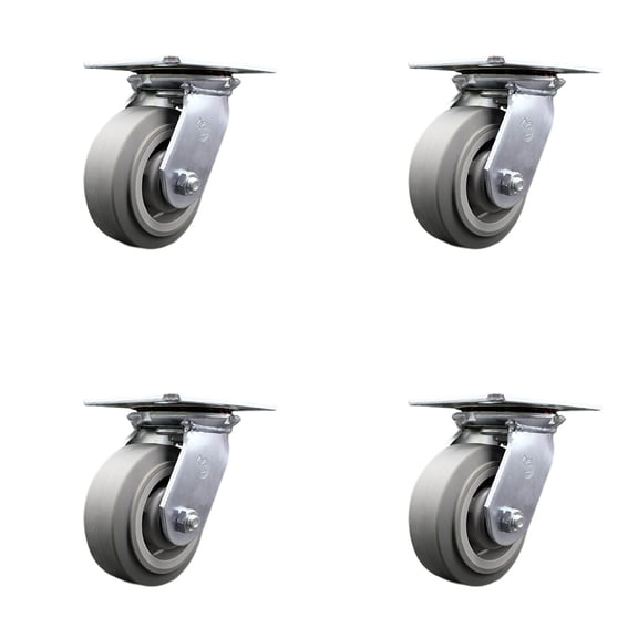 5 Inch Thermoplastic Rubber Caster Set with Roller Bearings and Swivel Locks SCC