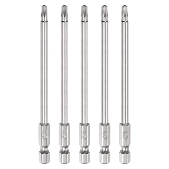 Unique Bargains 5Pcs Security Torx Bit 1/4' Hex Shank 4' Long Drill Bits T20 Torx Star S2 Steel Tamper Resistant Screwdriver Bit