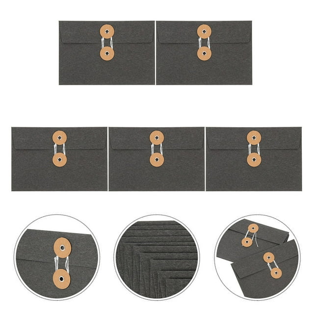 OULII 5Pcs Vintage Paper Pockets Kraft Paper Envelopes for Office Document Storage Black