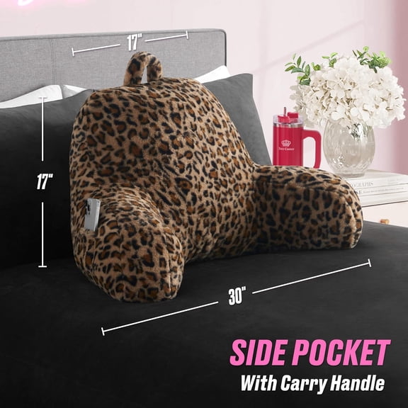 Faux Fur Leopard Backrest Pillow - 30"x17"