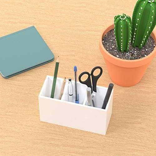 Acrylic Pen Holder 3 Compartments, White Pencil Organizer Cup for Countertop Desk Accessory Storage