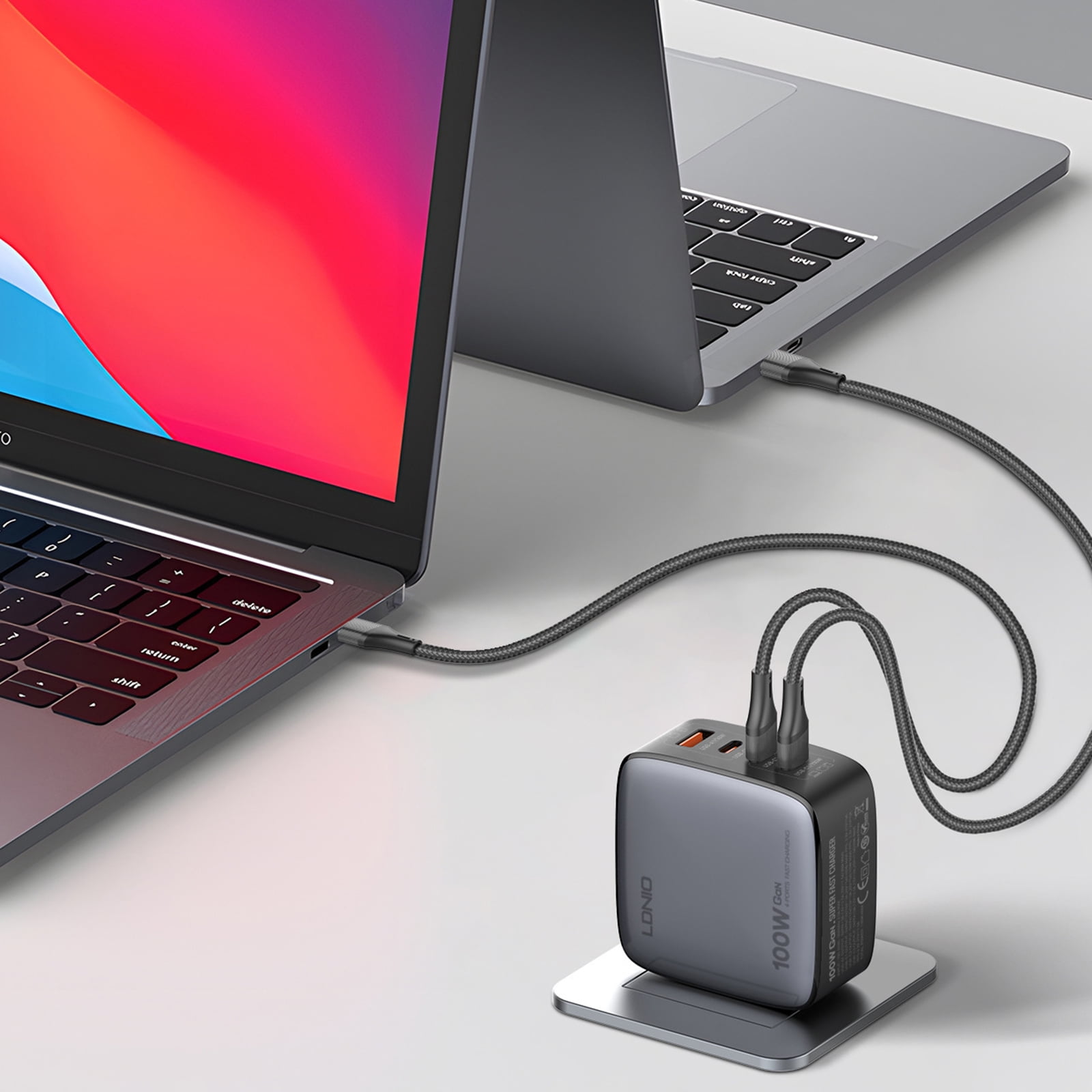 100W GaN USB-C Charger, 3-Port Fast Charging Station for iPhone, iPad, MacBook, Laptops, with EU/UK/US Plugs