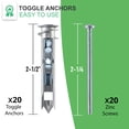 thumbnail image 3 of Unvert Metal Zinc E-z Ancor Toggle Kit, Heavy Duty Zinc Self Drilling Toggle Anchors with Fitting Phillip Screws #8 x 2-1/8 -, Holds up to 100 Lb - 20 Pack, 3 of 7