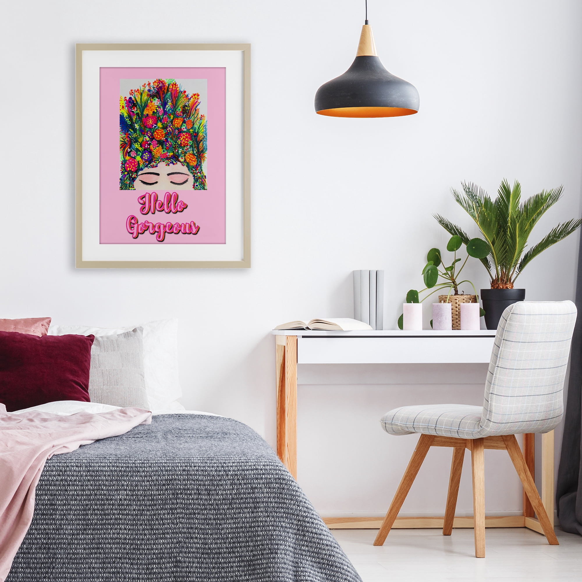 Stupell Industries Hello Gorgeous Floral Woman Birch Framed Print Under Glass, design by Pooja Dave