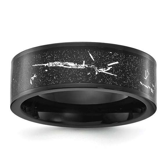 Auriga Fine Jewelry Stainless Steel Polished Black IP-plated Black and Silver Foil Inlay 8mm Band Size 10