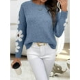 thumbnail image 4 of Female Floral Pattern Crewneck Long Sleeve Drop Shoulder Sweaters Pullover Tops Blue XL, 4 of 10