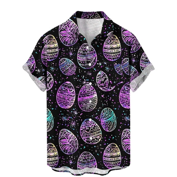 ZVAVZ Easter Shirts for Men Jesus Cross Short Sleeve Tees Bowling Casual Button Down Shirts Cute Eggs Printed Loose Work Dress Shirt Black,XXXXL
