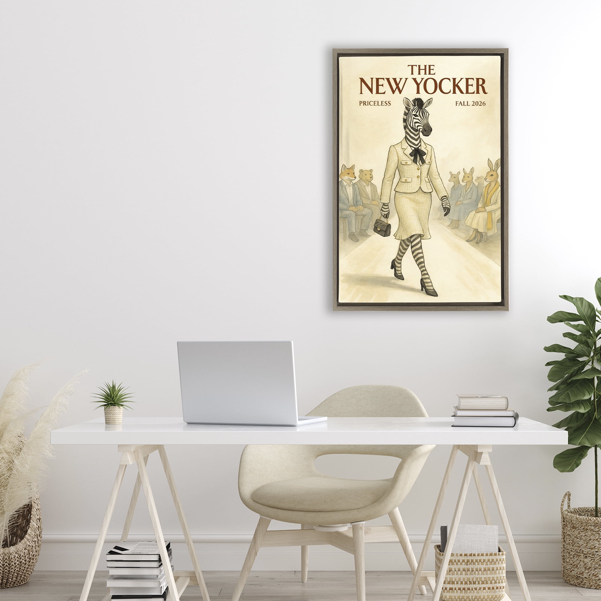 Stupell Industries New Yocker Zebra Model Brown Framed Floater Canvas Wall Art, design by Grotto Studios