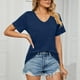 thumbnail image 2 of Camisa casual sencilla azul marino para mujer para uso diario y compras, talla M, camiseta de manga corta con cuello en V, 2 of 6