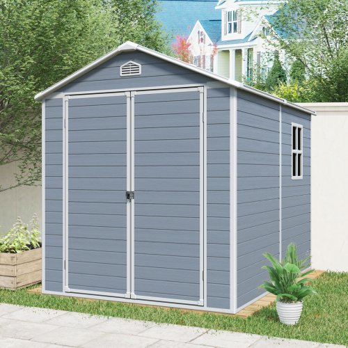 Remise de Rangement Extérieure en Résine 6 X 8 Pi – Parfaite pour Ranger les Meubles de Patio, Gris